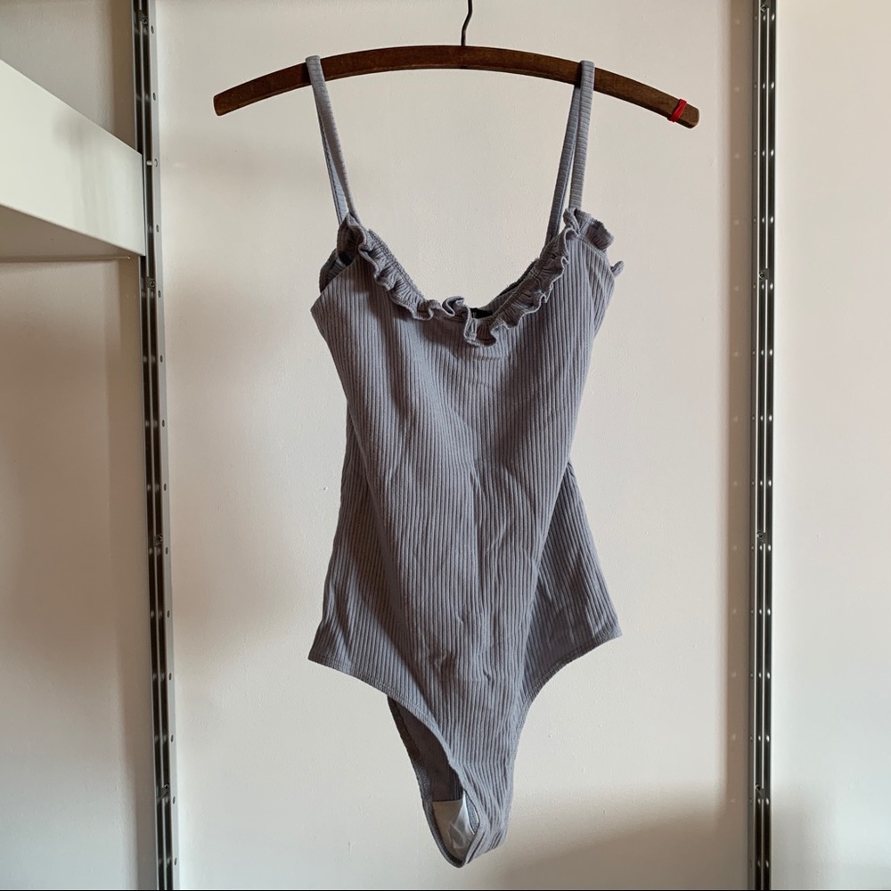 Reformation light blue ribbed bodysuit